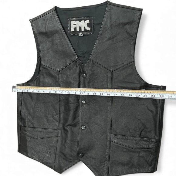 FMC Black Leather Snap Button Biker Motorcycle Vest Men's Large 46 - Picture 6 of 13